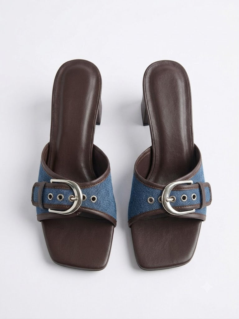 Coco-denim block heel