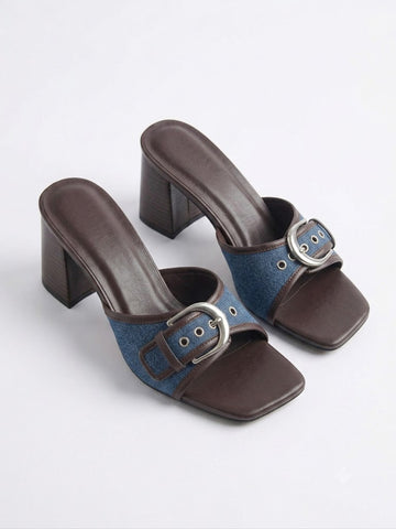 Coco-denim block heel