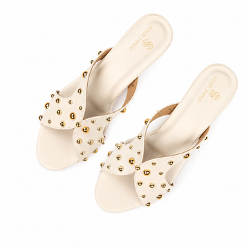 White studded heels