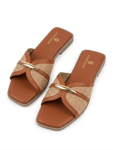 Tan woven flats
