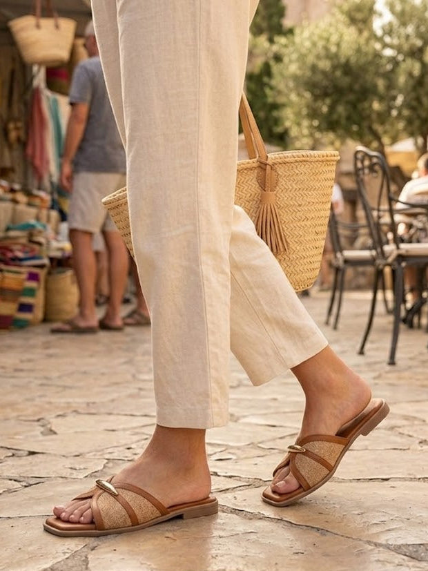 Tan woven flats