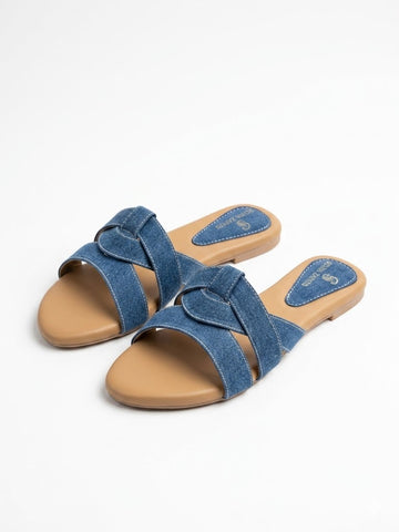Slide in denim flats