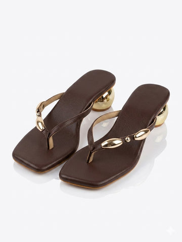 Brown Gold Slip On Heel