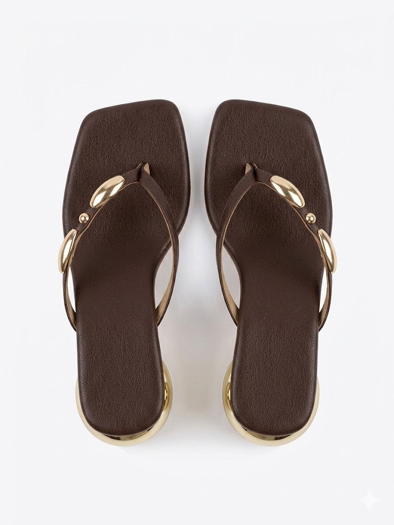 Brown Gold Slip On Heel