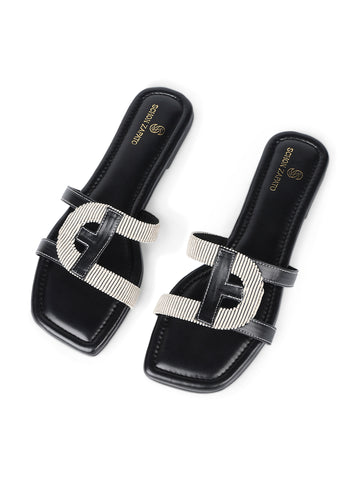 Black corduroy flats