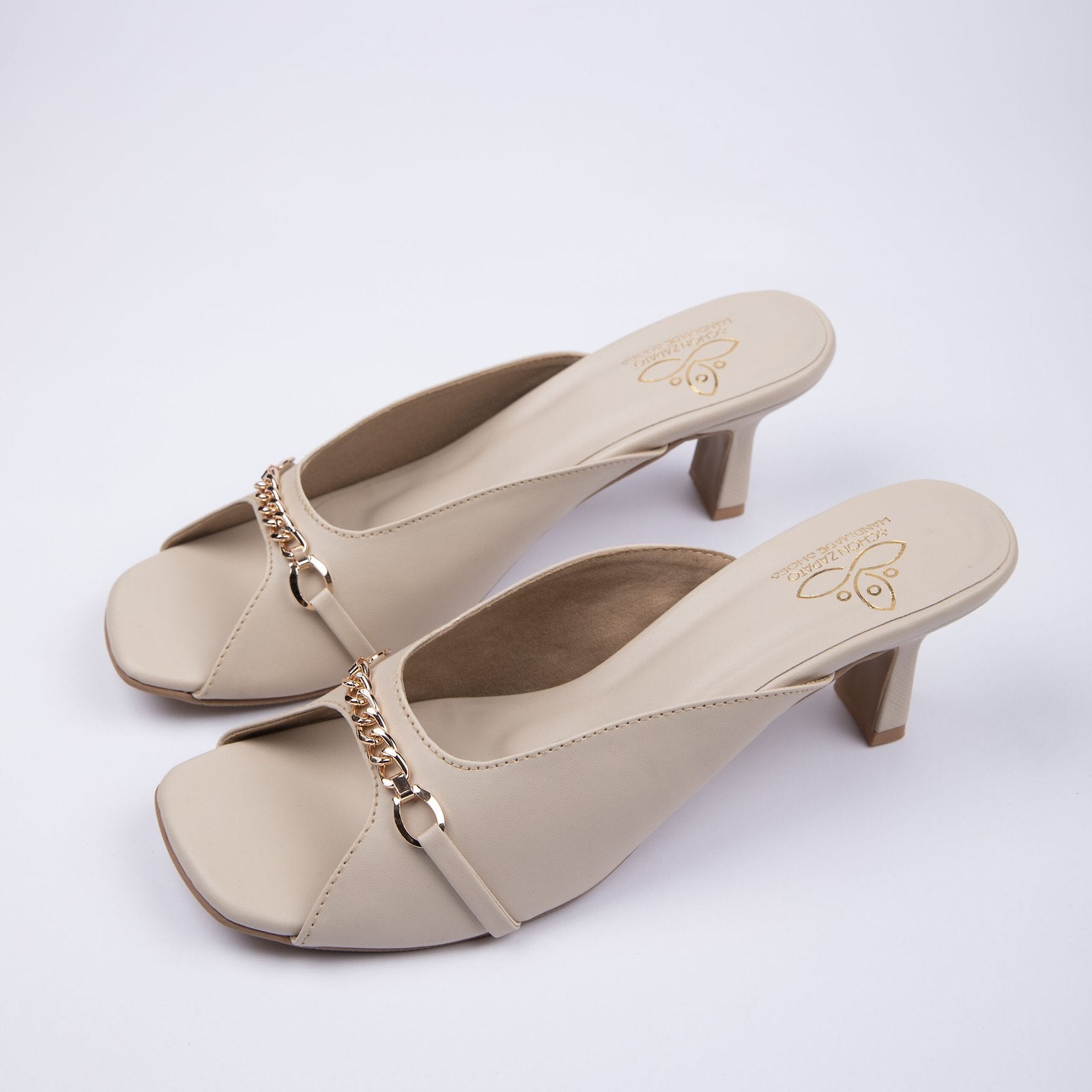 Beige Chained Heels